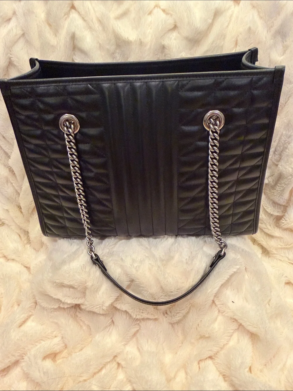Gucci Black Quilted Leather Top Handle Tote with Silver Hardware